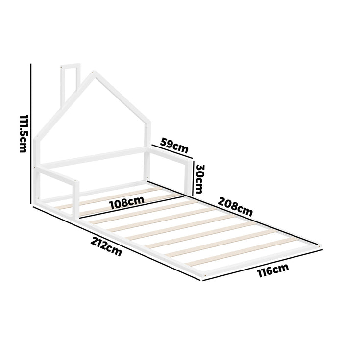 Wooden Kids Bed Frame Floor Beds Chimney Platform King Single White