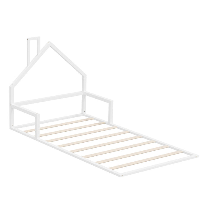 Wooden Kids Bed Frame Floor Beds Chimney Platform King Single White