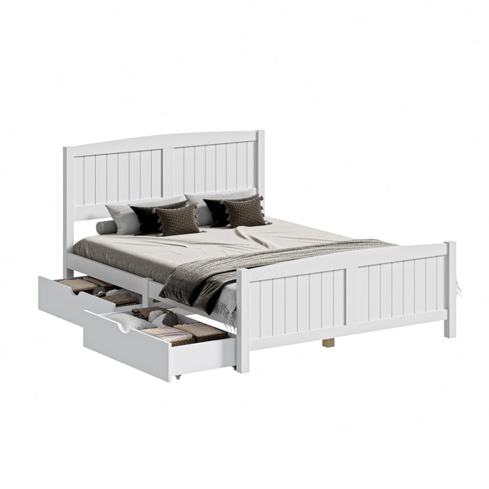 Wooden Bed Frame Double Size Base With Trundle Storage Drawers White