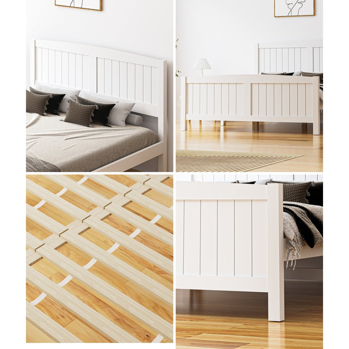 Bed Frame Double Size Wooden Base Timber Platform White