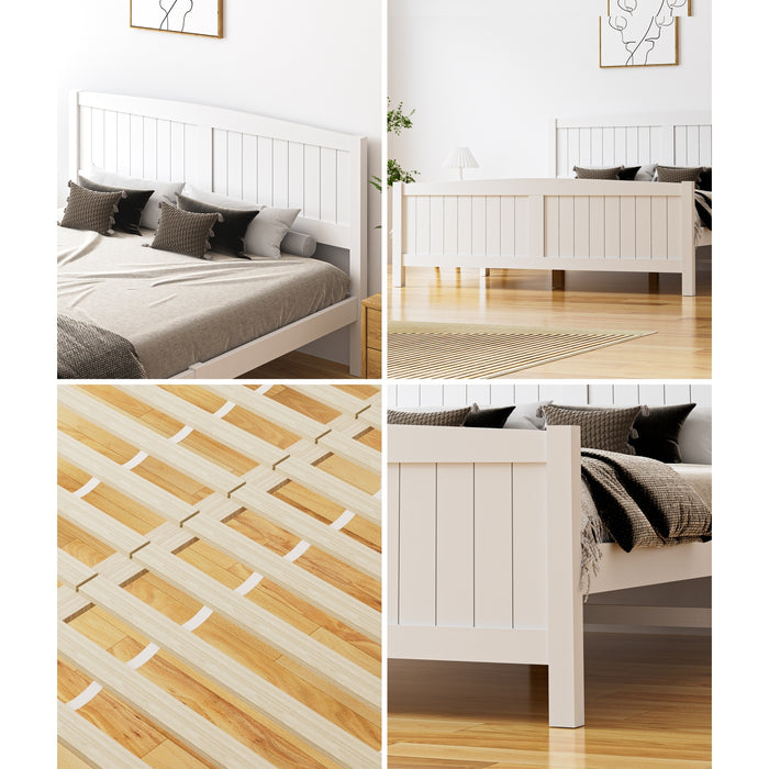 Bed Frame Queen Size Wooden Base Timber Platform White