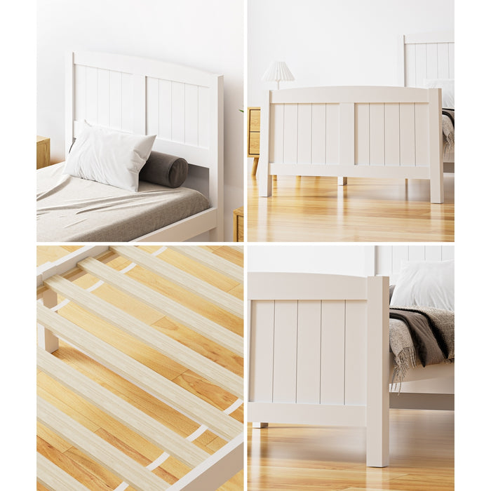 Bed Frame Singe Size Wooden Base Timber Platform White