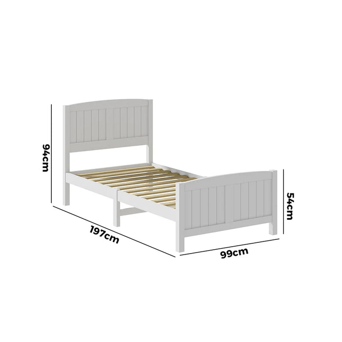 Bed Frame Single Size Wooden Base Timber Platform White