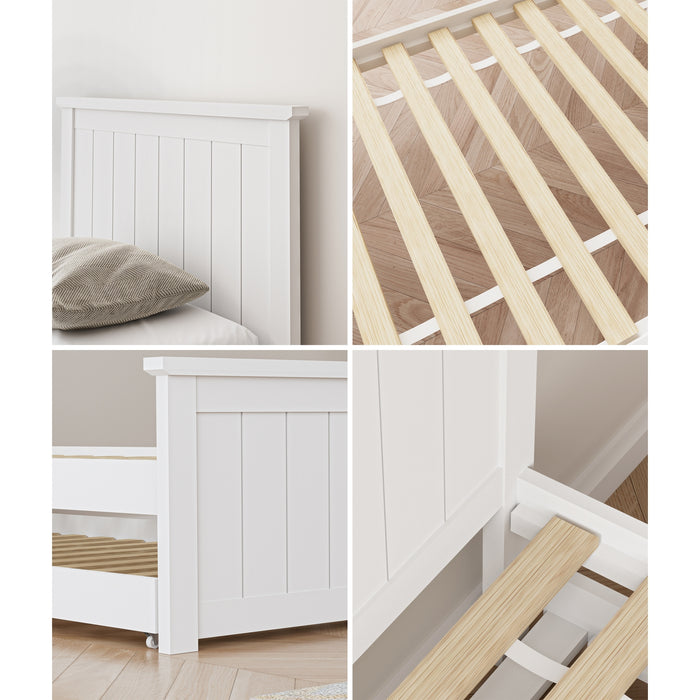 Trundle Bed Frame Single Size Beds Base Wooden Daybed White