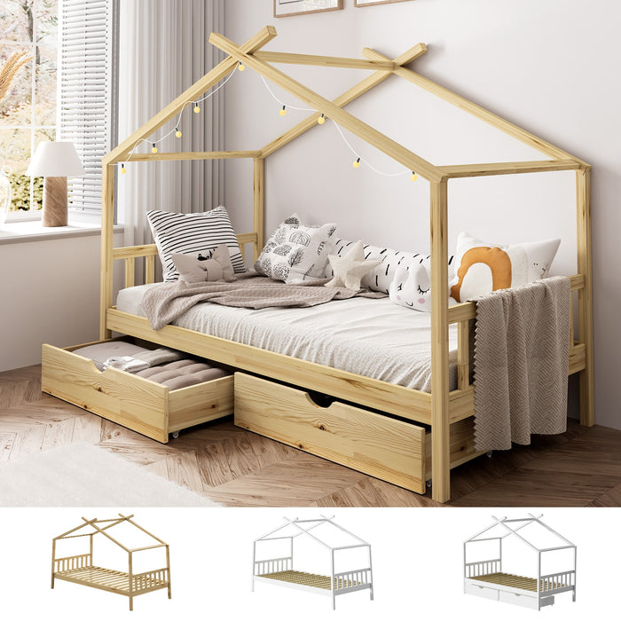 Bed Frame Wooden Single Timber House Base Beds Pine Storage Drawers