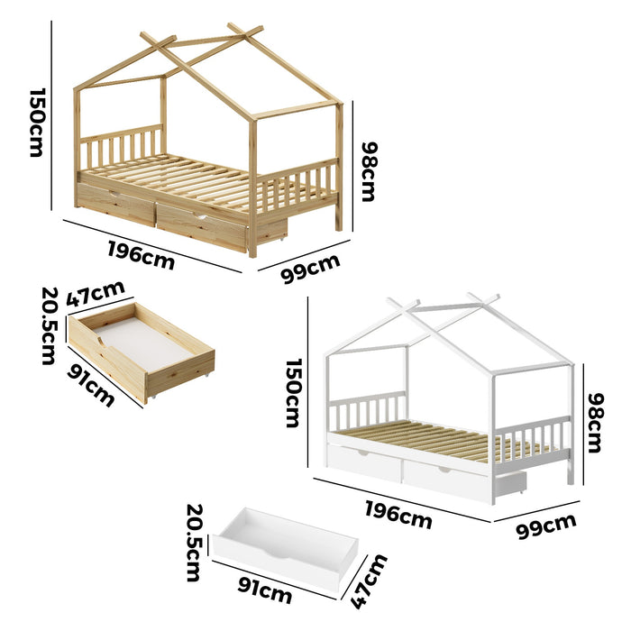 Bed Frame Wooden Single Timber House Base Beds Pine Storage Drawers