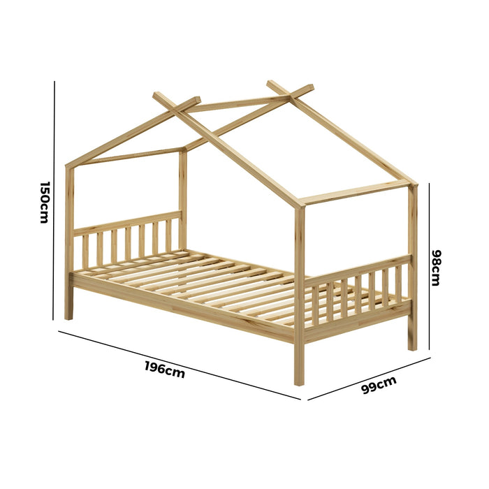 Bed Frame Wooden Base Kids Single Timber House Beds Tomi
