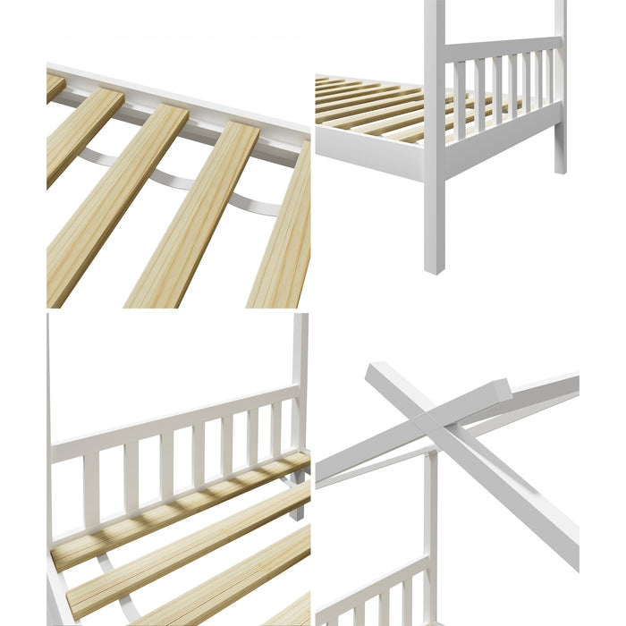 Bed Frame Wooden Base Kids Single Timber House Beds White