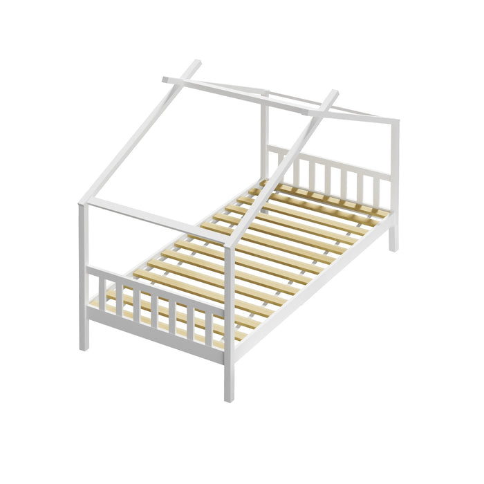 Bed Frame Wooden Base Kids Single Timber House Beds White
