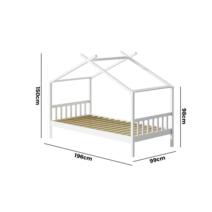 Bed Frame Wooden Base Kids Single Timber House Beds White