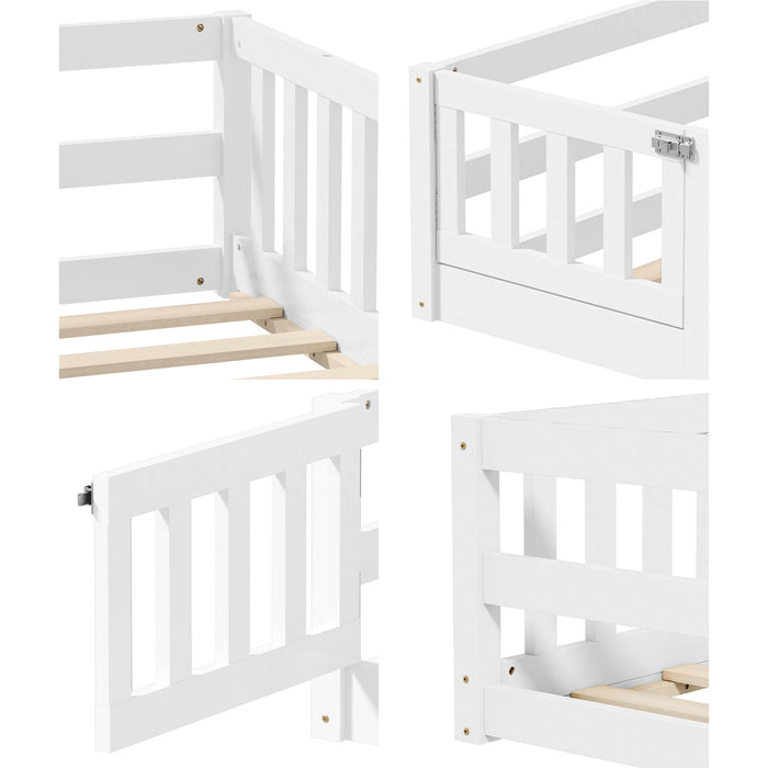 Kids Bed Frame Single Floor Beds Timber Wood Gate Guard Fence White