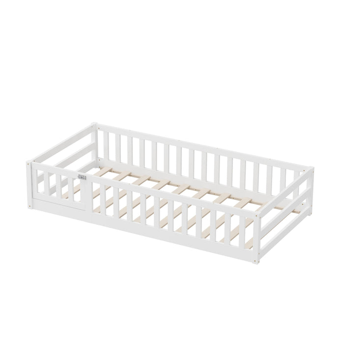 Kids Bed Frame Single Floor Beds Timber Wood Gate Guard Fence White
