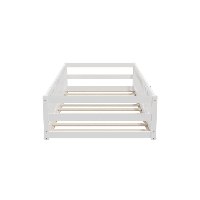 Kids Bed Frame Single Floor Beds Timber Wood Gate Guard Fence White