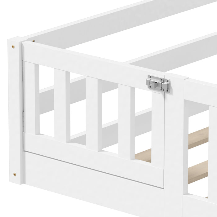 Kids Bed Frame Single Floor Beds Timber Wood Gate Guard Fence White