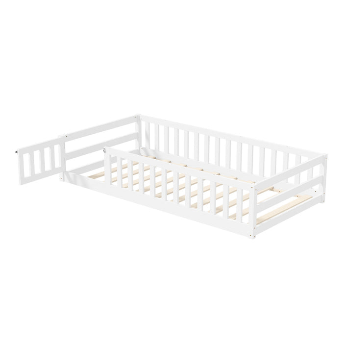Kids Bed Frame Single Floor Beds Timber Wood Gate Guard Fence White