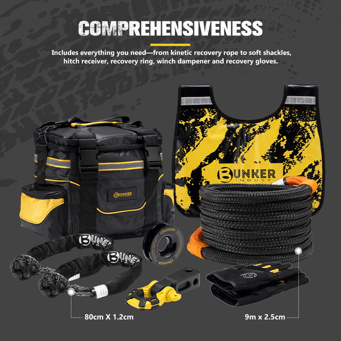 4X4 Recovery Kit Kinetic Rope Soft Shackles Winch Dampener Offroad