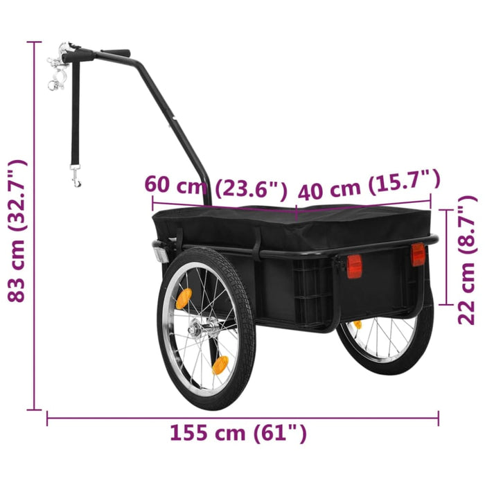 Bike Cargo Trailer Hand Wagon 155x60x83 Cm Steel Black Koiio
