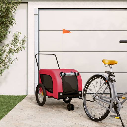 Dog Bike Trailer Red And Black Oxford Fabric Iron Kabxi