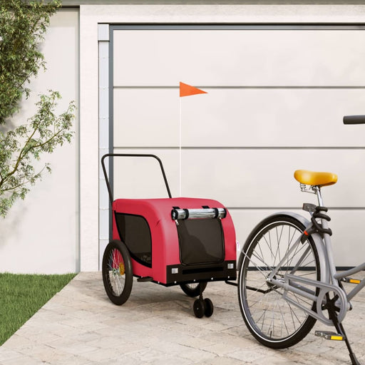 Dog Bike Trailer Red and Black Oxford Fabric Iron Kabxi