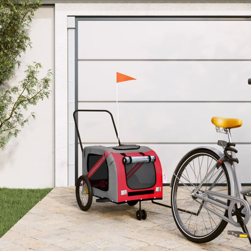 Dog Bike Trailer Red and Grey Oxford Fabric Iron Ktkbo