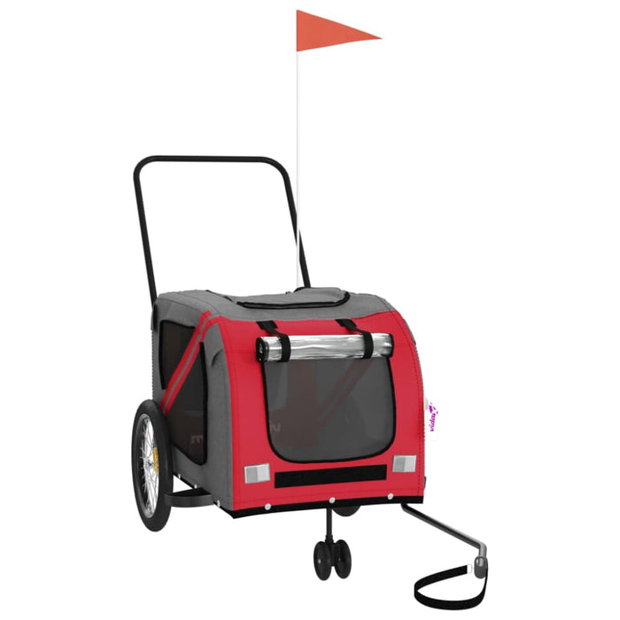 Dog Bike Trailer Red and Grey Oxford Fabric Iron Ktkbo