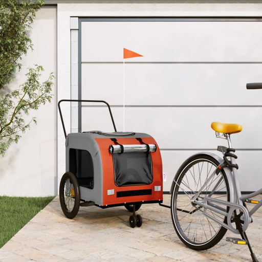 Dog Bike Trailer Orange And Grey Oxford Fabric Iron Ktnpn