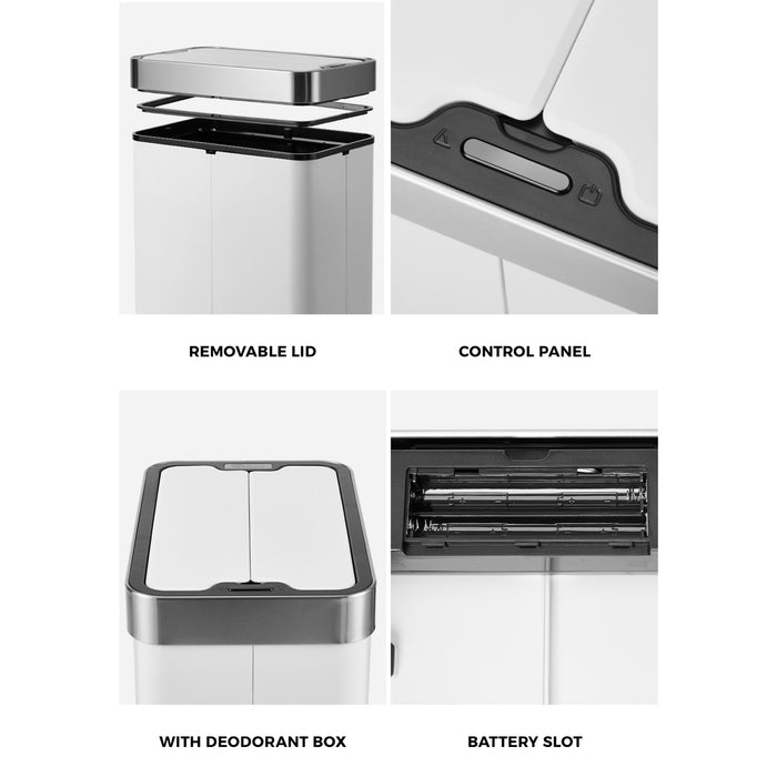 75L Motion Sensor Bin Stainless Steel Automatic Rubbish Trash Can White