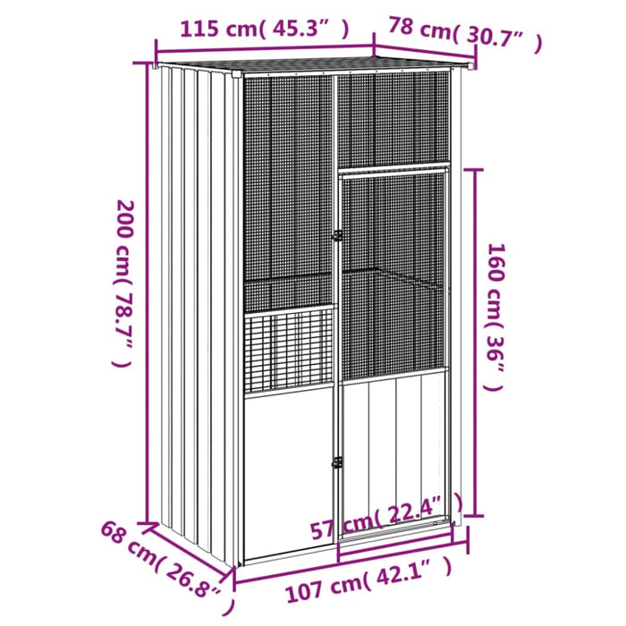 Bird Cage Anthracite 115x78x200 Cm Galvanised Steel Oixtax