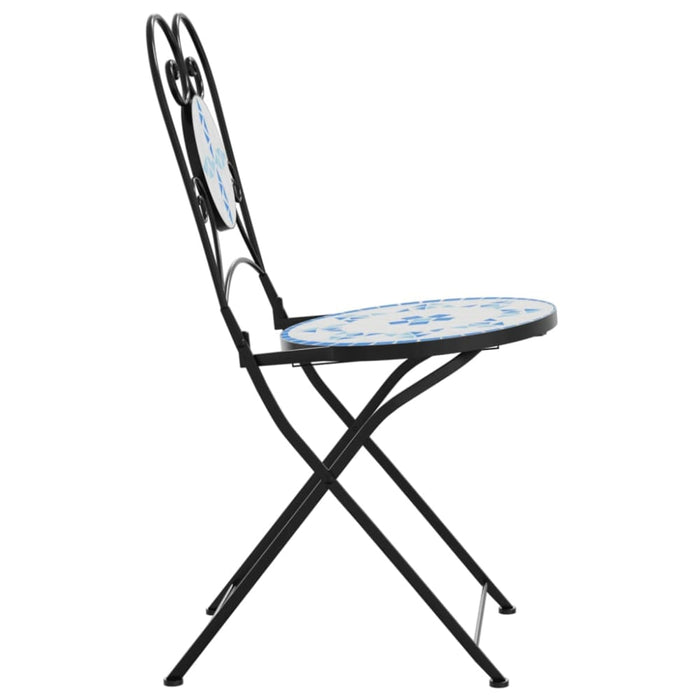 Bistro Chairs Foldable 2 Pcs Blue and White Ceramic Abbtaba