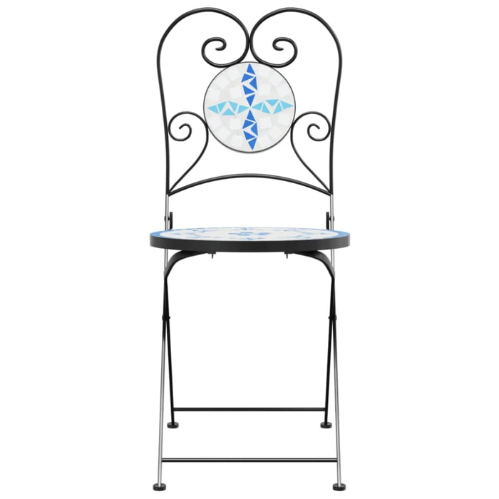 Bistro Chairs Foldable 2 Pcs Blue and White Ceramic Abbtaba