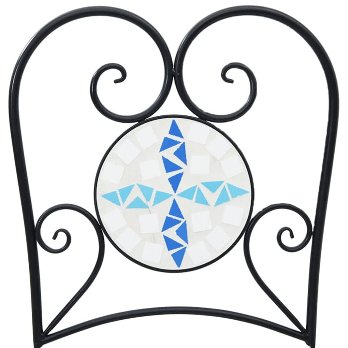 Bistro Chairs Foldable 2 Pcs Blue and White Ceramic Abbtaba