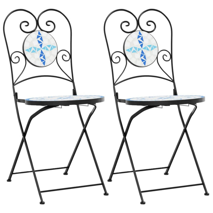 Bistro Chairs Foldable 2 Pcs Blue and White Ceramic Abbtaba