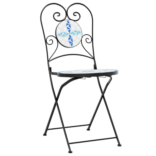Bistro Chairs Foldable 2 Pcs Blue and White Ceramic Abbtaba