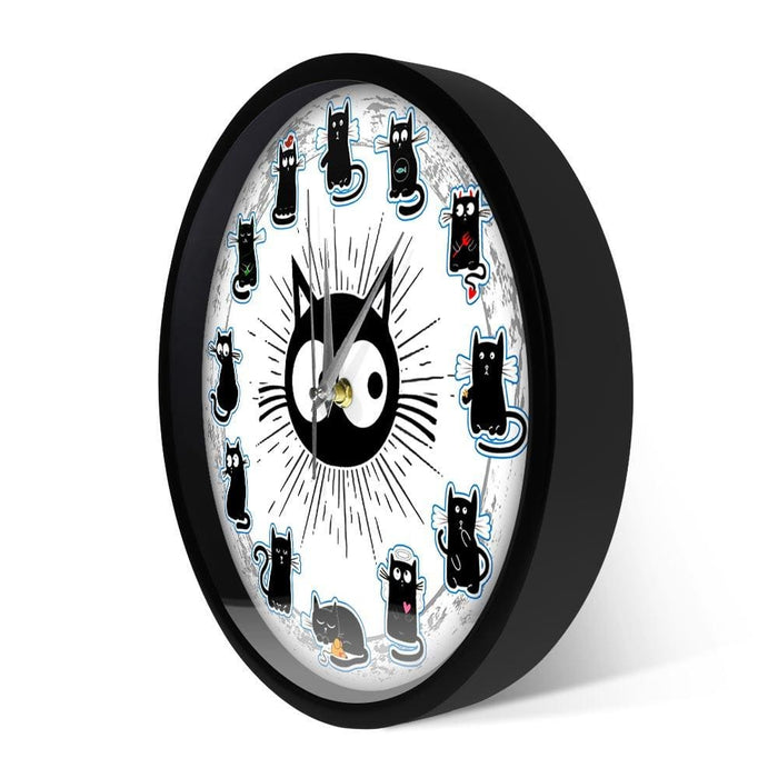 Black Cats Joy Style Wall Clock Kittens Art Silent Cartoon