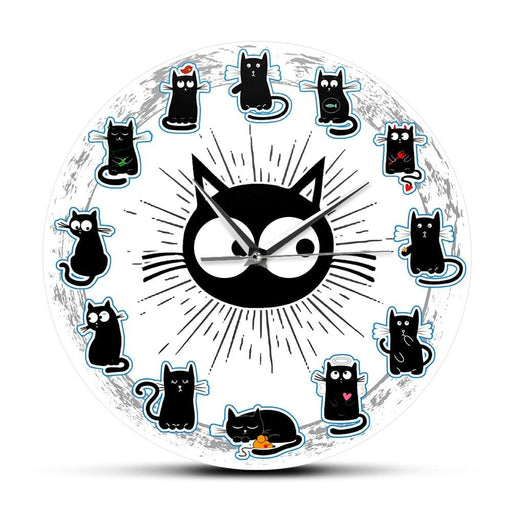 Black Cats Joy Style Wall Clock Kittens Art Silent Cartoon