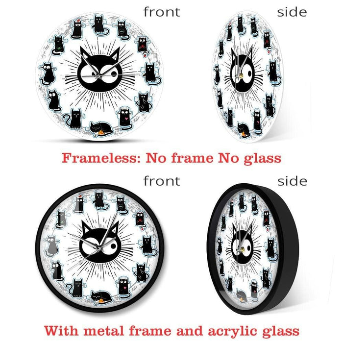 Black Cats Joy Style Wall Clock Kittens Art Silent Cartoon