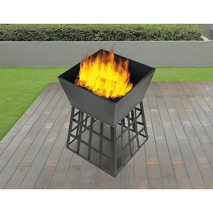 Black Fire Pit Square Log Patio Garden Heater Outdoor Table