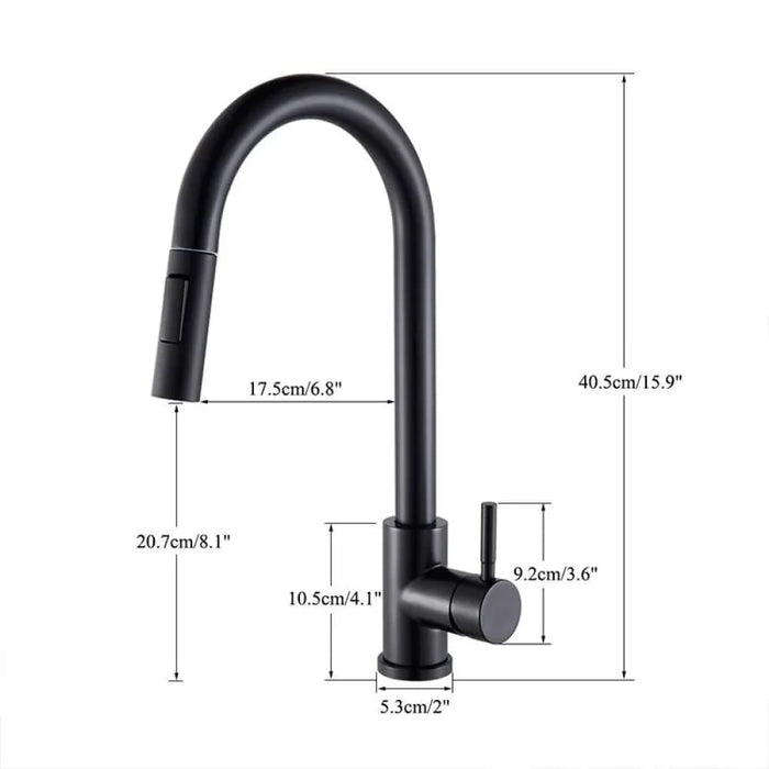 Black Kitchen Faucet with Flexible Pull out Nozzle and Hot