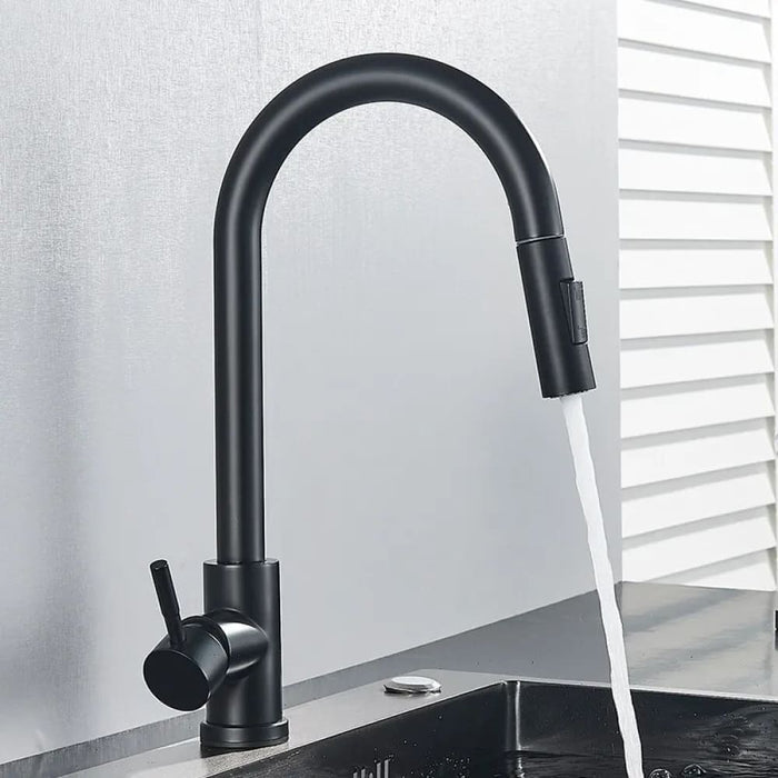 Black Kitchen Faucet with Flexible Pull out Nozzle and Hot