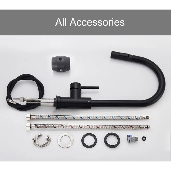 Black Kitchen Faucet with Flexible Pull out Nozzle and Hot