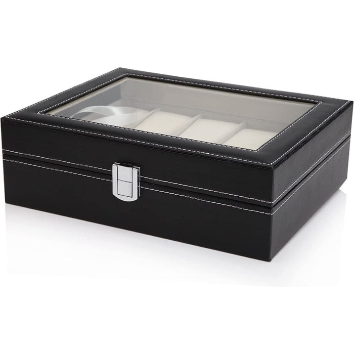 Black Pu Leather Watch Organizer Display Storage Box Cases