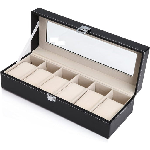 Black Pu Leather Watch Organizer Display Storage Box Cases