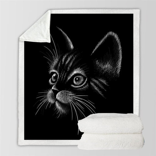 Black Cat Plush Blanket Witchcraft Magic Bedding Moon Stars