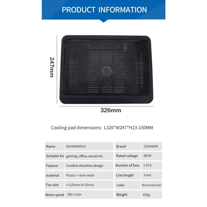 N19 Black Slim Usb Air Extracting Cooling Fan for 14 Inch