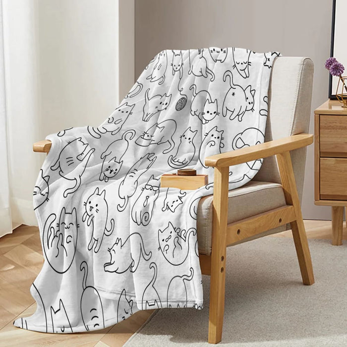 Black And White Cat Print Blanket For Bed Couch Or Chair