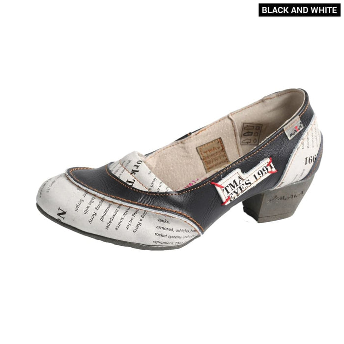 Black And White Newspaper-print Paneled Womens Shallow