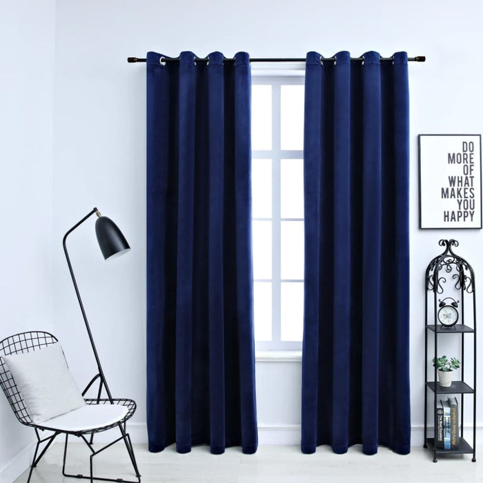 Blackout Curtains With Rings 2 Pcs Velvet Dark Blue 140x245
