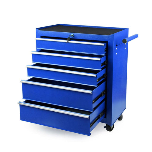 Blue 5 Drawer Tool Box Trolley Cabinet Storage Cart Garage