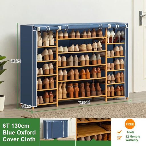 Blue Cover Six Tier Oxford Cloth Covered Tower Bamboo