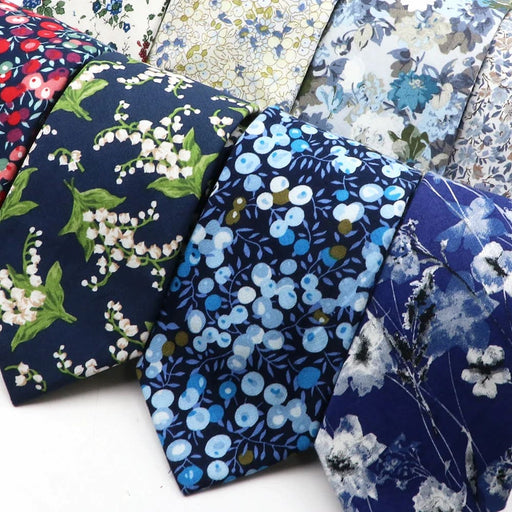 Blue Floral Cotton Ties For Weddings Business And Daily Wear